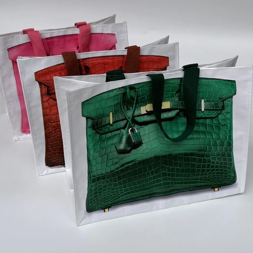 Grocery Bag made from Recycled Plastic Bottles with Novelty Bag Print in Pink